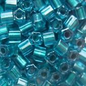Шестиугольный 11/0 #0377 Окрашенный изнутри, светлый сапфир/метал.бирюзовый